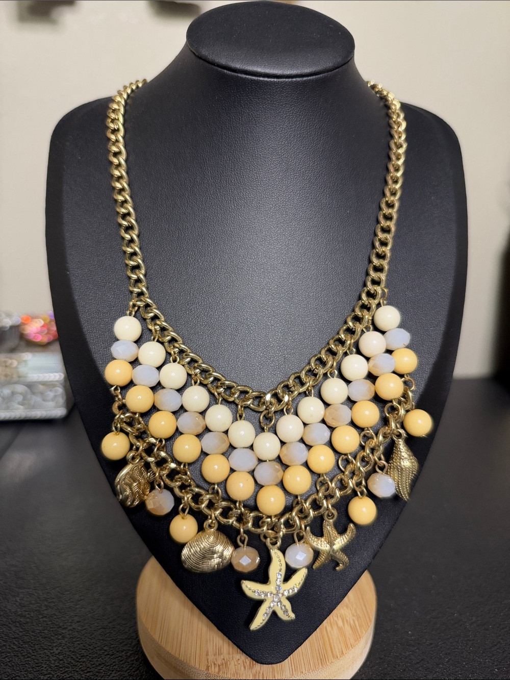 Jim Shore Gold-Tone Layered Statement Necklace Nautical Shell Charm Beaded